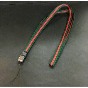 Authentic GUCCI Sherry Line Red Green Stripe Phone Strap Key Ring ID Lanyard